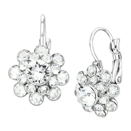 Luminesse Flower Drop Earrings with Swarovski Crystals in Sterling Silver-Plated Brass