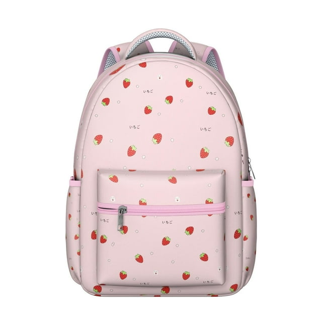 Sac à Dos pour Étudiants Fleurs Mignon Rouge Sucré Kawaii Fruité Sac d'École avec Motif pour Amateur de Fraises, Confortable et Durable