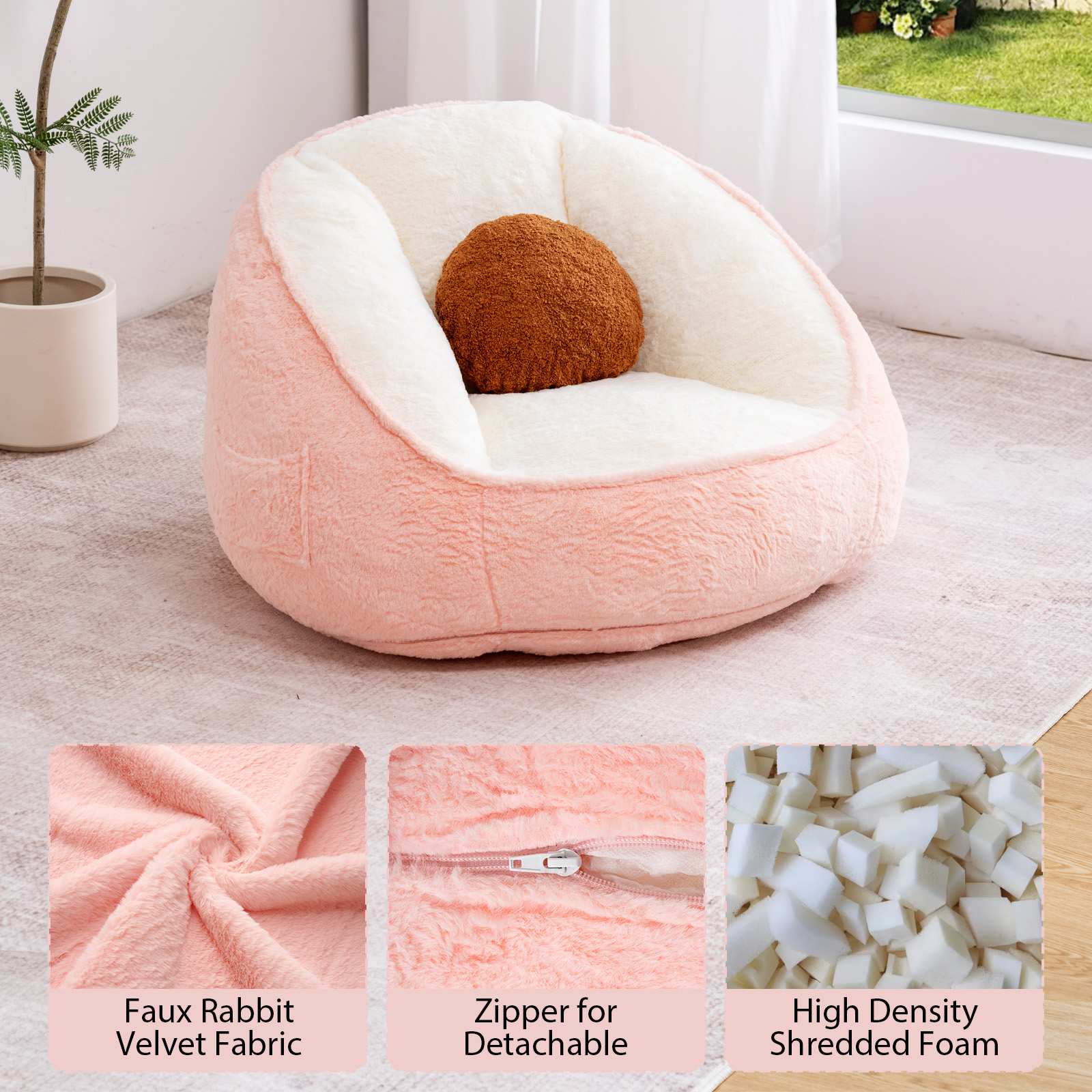 Lusimo Bean Bag Chair for Adults Teens, Lazy Memory Foam Bean Bag Sofa with Pillow, Bean Bag Chair Couch with Plush Washable Cover, Filled Foam Seat Ideal for Game, Read, Lounge