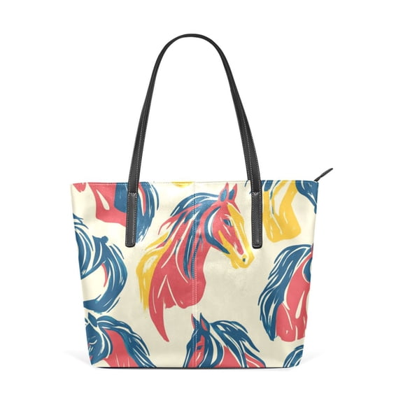 Tote Bag Aesthetic leather Handbags with Zipper for Women Travel Shoulder Bags Purses with compartment. Horses Pattern