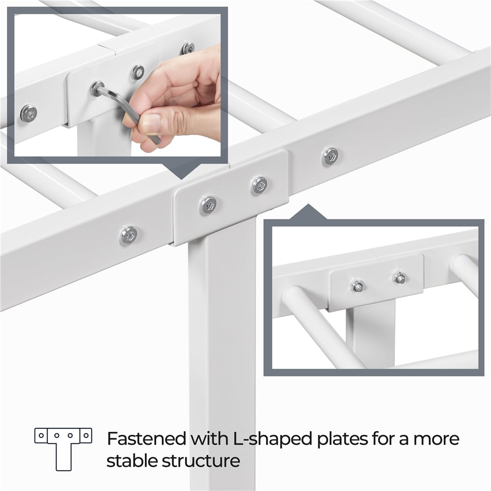 Fullfurnique Classic Iron Platform Bed Frame with High Headboard and Footboard, King, White