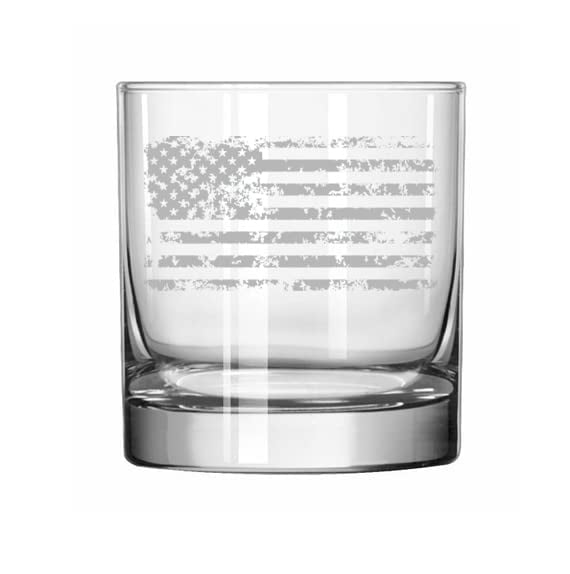 4th of July Screaming Eagle American Flag Etched Glass Tumbler