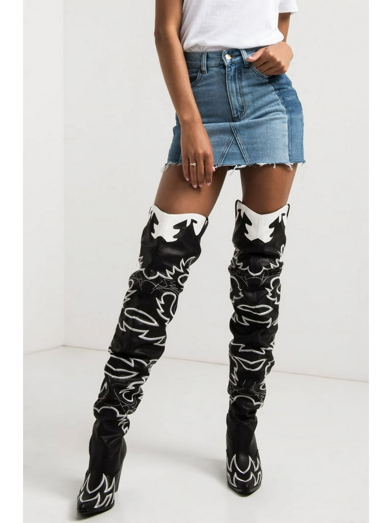 Cape Robbin Kelsey-21 Black/White Thigh High Over knee Cowgirl
