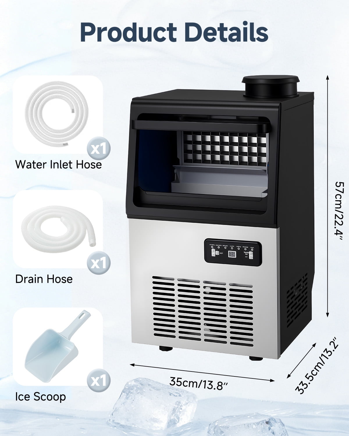 JFHID 90LBS/24H 2-in-1 Countertop Ice Maker, Freestanding Ice Machine with 2 Water Inlets