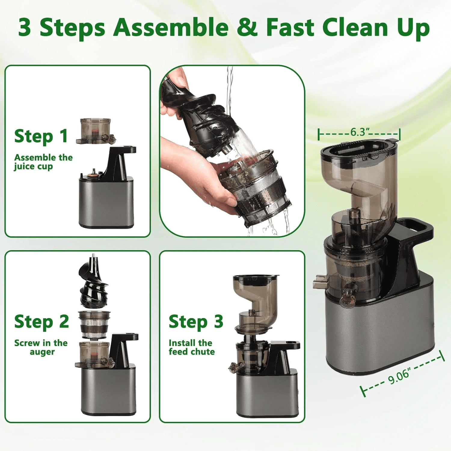 Juicer Machines with 6.3" Large Chute, 2-in-1 Cold Press Juicer for Whole Vegetables Fruits 300W, Masticating juicer Easy to Clean Juice Extractor Machine for Making Nut Mike, Juice, Premium Gray
