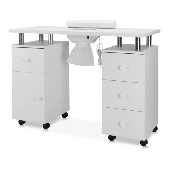 Tuekys 42" Manicure Table Nail Desk for Nail Tech, Nail Table Station w/Electric Dust Collector, Nail Makeup Storage Table for Beauty Salon, White