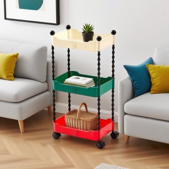 InsCrazy Caddy with Rollers Living Room Snack And Fruit Cart Three Tier for Living Room, Bedroom, Office, Home Workshop
