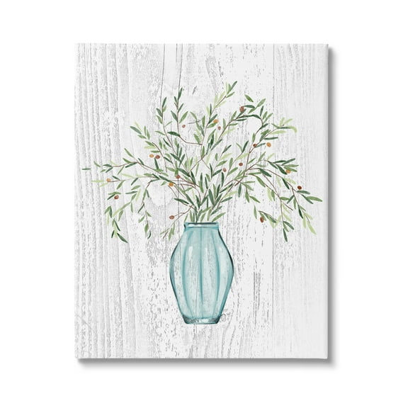 Stupell Industries Rustic Herbs Plants Budding Blue Glass Vase Graphic Art Gallery Wrapped Canvas Print Wall Art, Design by Ziwei Li