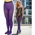 thumbnail image 4 of ToBeInStyle Womens Colorful Opaque Striped Tights Pantyhose Stocking Hosiery - Black/Purple - One Size, 4 of 6