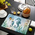 thumbnail image 3 of Seahorse Coastal Placemats Set of 4, Summer Beach Nautical Starfish Compass Placemats for Dining Table, Place Mats for Kitchen Tabletop, Waterproof Wipeable Dining Table Mats Set, 3 of 9