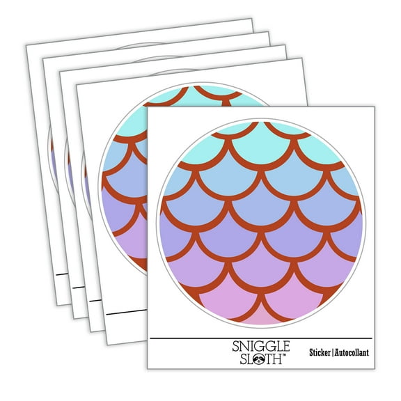 Mermaid Dragon Fish Scales Circle Car Window Bumper Water Bottle Phone Tablet Laptop Waterproof Vinyl Decal Sticker Set 5-Pack - Gloss Finish - 2.0"