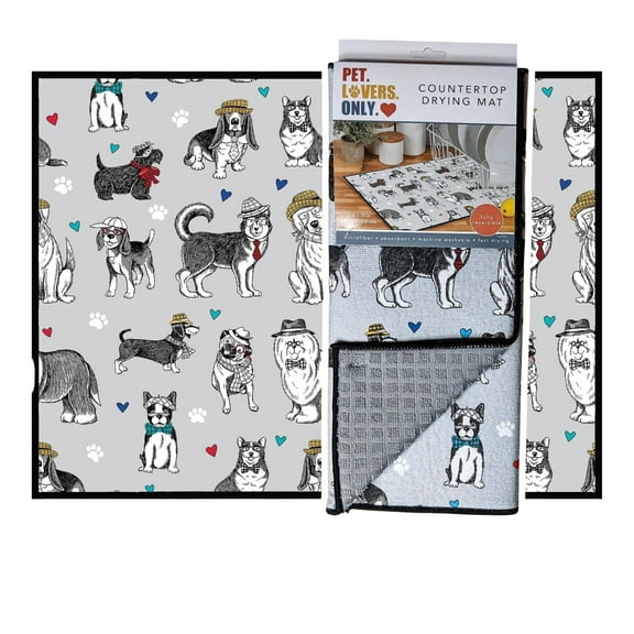 PET LOVER DOG Microfiber Countertop Dish Drying Mat, Machine Washable by Kay Dee