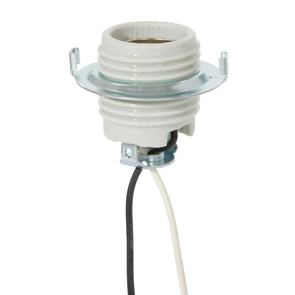 B&P Lamp Medium Base Keyless Porcelain Threaded Socket with Metal Ring and Wire Leads