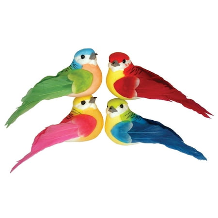One Dozen, 3.5 Inch Tropical Birds Feature Mushroom Style Bodies 4 Assorted Colors