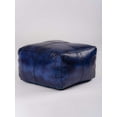 thumbnail image 2 of BBH Homes Vintage Blue Leather Pouf Ottoman Square Goat Leather Recycled Fill, 2 of 9