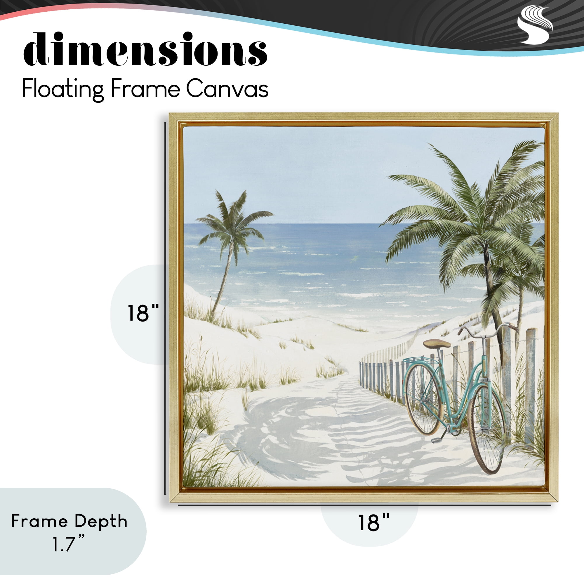 Stupell Industries Beach Bike Coastal Scene Gold Framed Floater Canvas Wall Art, design by Lorenzo Collective