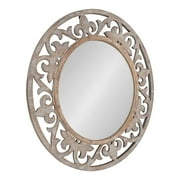 Kate and Laurel Shovali Rustic Round Mirror, 31.5" Diameter, Rustic Whitewash, Ornate Wood-Carved Frame, Decadent Wall Decor with Vintage Charm