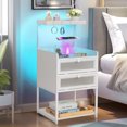 thumbnail image 4 of Ktaxon Nightstand with Wireless Charging Station and LED Lights, Night Stand Modern End Table with 2 Drawers, Bedside Table with Open Storage for Bedroom, White, 4 of 10