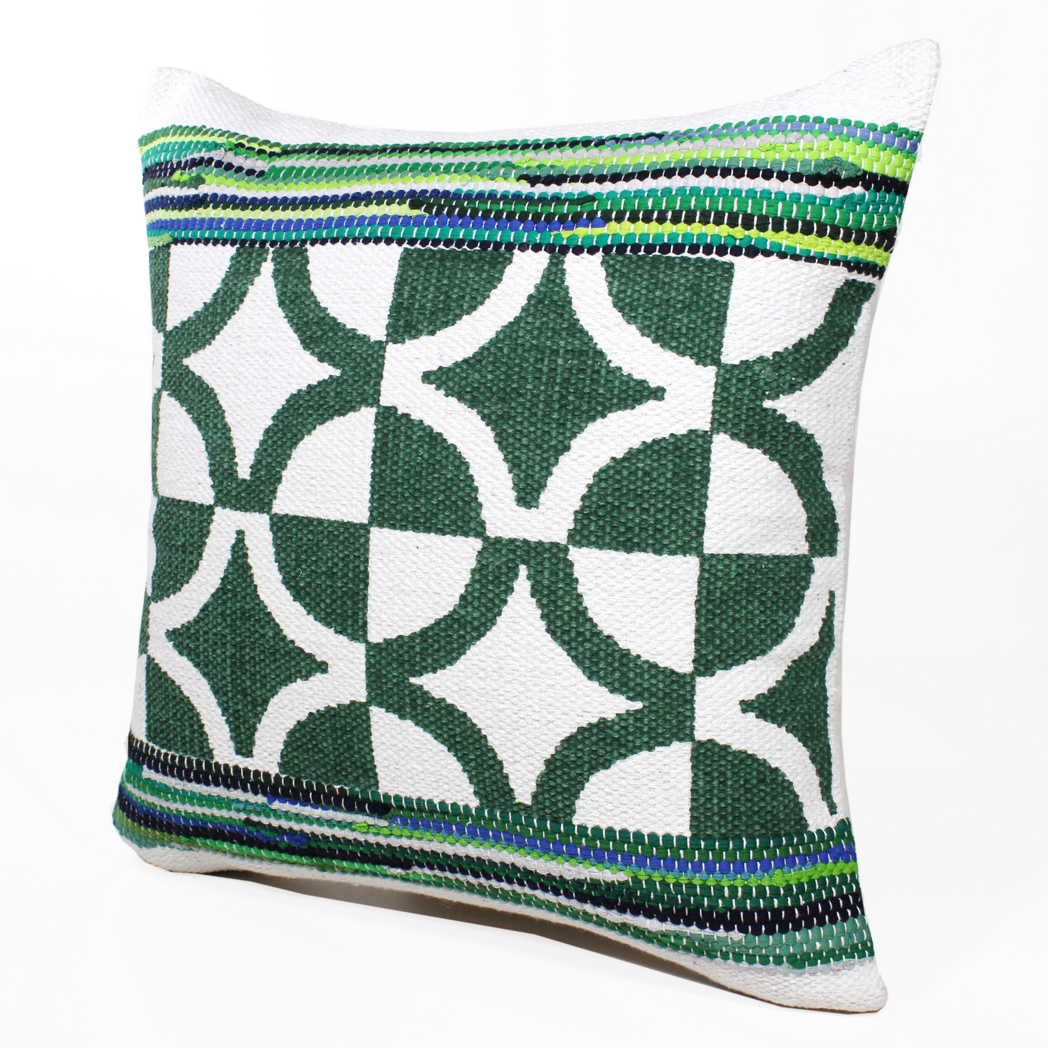 Ox Bay Naomi 20" x 20" Green/Ivory Geometric Cotton Blend Adult Decorative Throw Pillow Cover