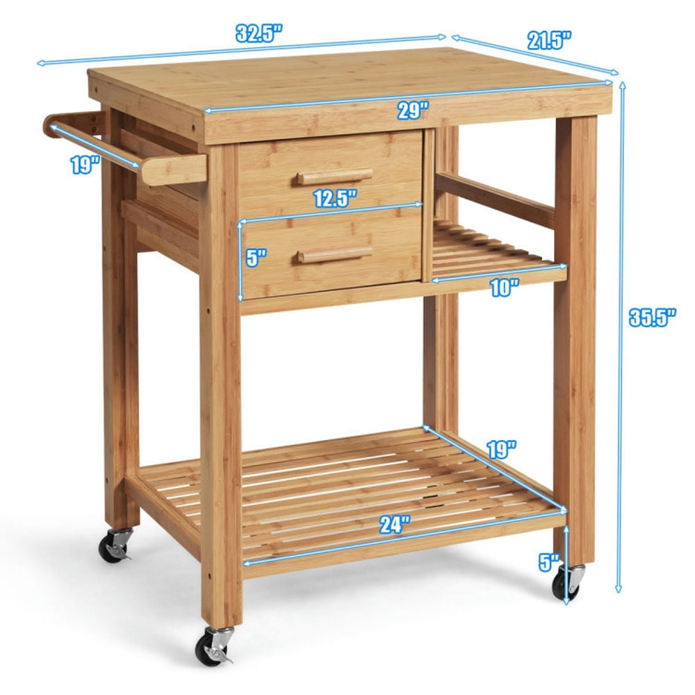 Finihen Rolling Cart, Kitchen Island Cart, Bamboo Kitchen Trolley Cart with Tower Rack and Drawers, for Kitchen, Dining Room, Natural Finihen Rolling Cart, Kitchen Island Cart, Bamboo Kitchen Trolley Cart with Tower Rack and Drawers, for Kitchen, Dining Room, Natural