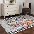 thumbnail image 4 of Spring Flowers Area Rug 4'x6', Farmhouse Black Plaid Wood Grain Washable Non-Slip Rugs, Low Pile Large Carpet for Living Room Bedroom Dining Room Kitchen Office Indoor Mat, 4 of 9