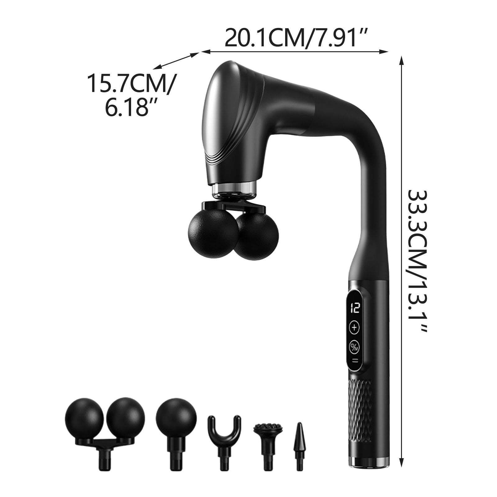 Long Handle Massage Gun for Back and Shoulders,Ergonomic Extended Reach Deep Tissue Massager,Infinitely Adjustable Speed & 5 Replaceable Heads,LCD Screen Display For Back Neck Shoulders Waist Legs