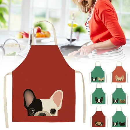 

XWQ Kitchen Apron Fine Workmanship Grease Resistant Flax Animal Printed Long Cooking Chef Bib Household Supplies