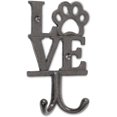 thumbnail image 1 of Abbott Collection Love Sign with Dog Paw Double Hook - Cast Iron, Brown (6.5" H), 1 of 2