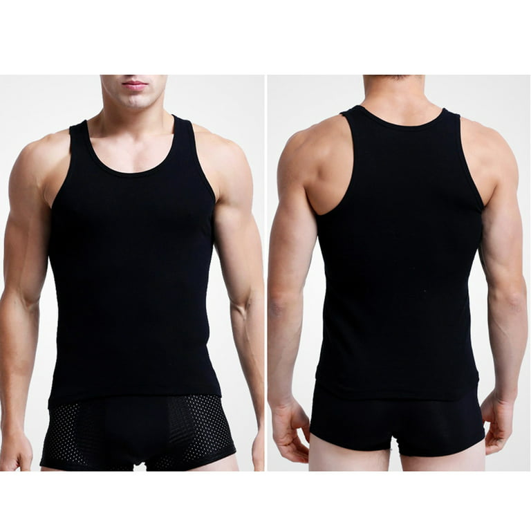 yubnlvae tank tops men men's casual fashion tight round neck sleeveless  sports fitness vest mens tank top black 