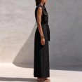 thumbnail image 2 of Morttic Women's Elegant Solid Color Lapel Sleeveless Belted Front Button with Pockets Split Hem Vacation Shirt Maxi Dress Black，XL, 2 of 4