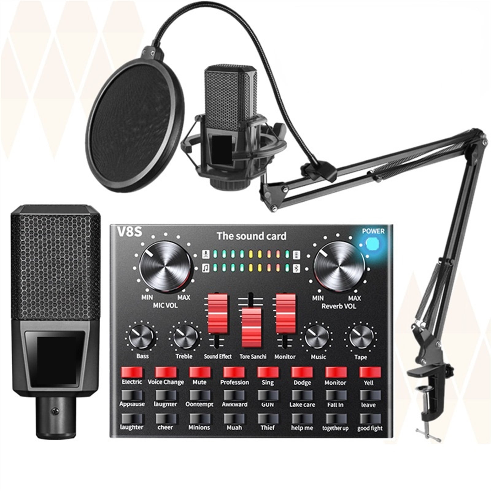3.5mm Recording Condenser Microphone Set Studio Microphone With V8S Live Sound Card For Karaoke Streaming Podcasting ,Clear Sound