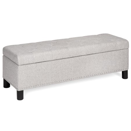 Best Choice Products 48in Upholstered Linen Fabric Multifunctional Rectangular Tufted Padded Ottoman Storage Bench Footrest Furniture for Entryway, Living Room, Bedroom with Stud Rivets, (Best Rear Entry Positions)