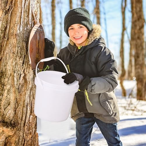 4 Sets Maple Syrup Tapping Kit Included 4 Buckets with Lid, 4 Metal Taps, 4 Filters, 1 Tube(32.8 Ft), 1 Tap & Drill Bit for Experts or Beginners Maple Birch Syrup Collection Supplies