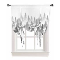 Gray Forest Tie Up Curtains for Kitchen Bathroom Bedroom Windows 54 Inch Length, Modern Abstract Silhouette Art Balloon Drape Curtains Shade Rod Pocket Drapery Curtain Panel, 42"x63"