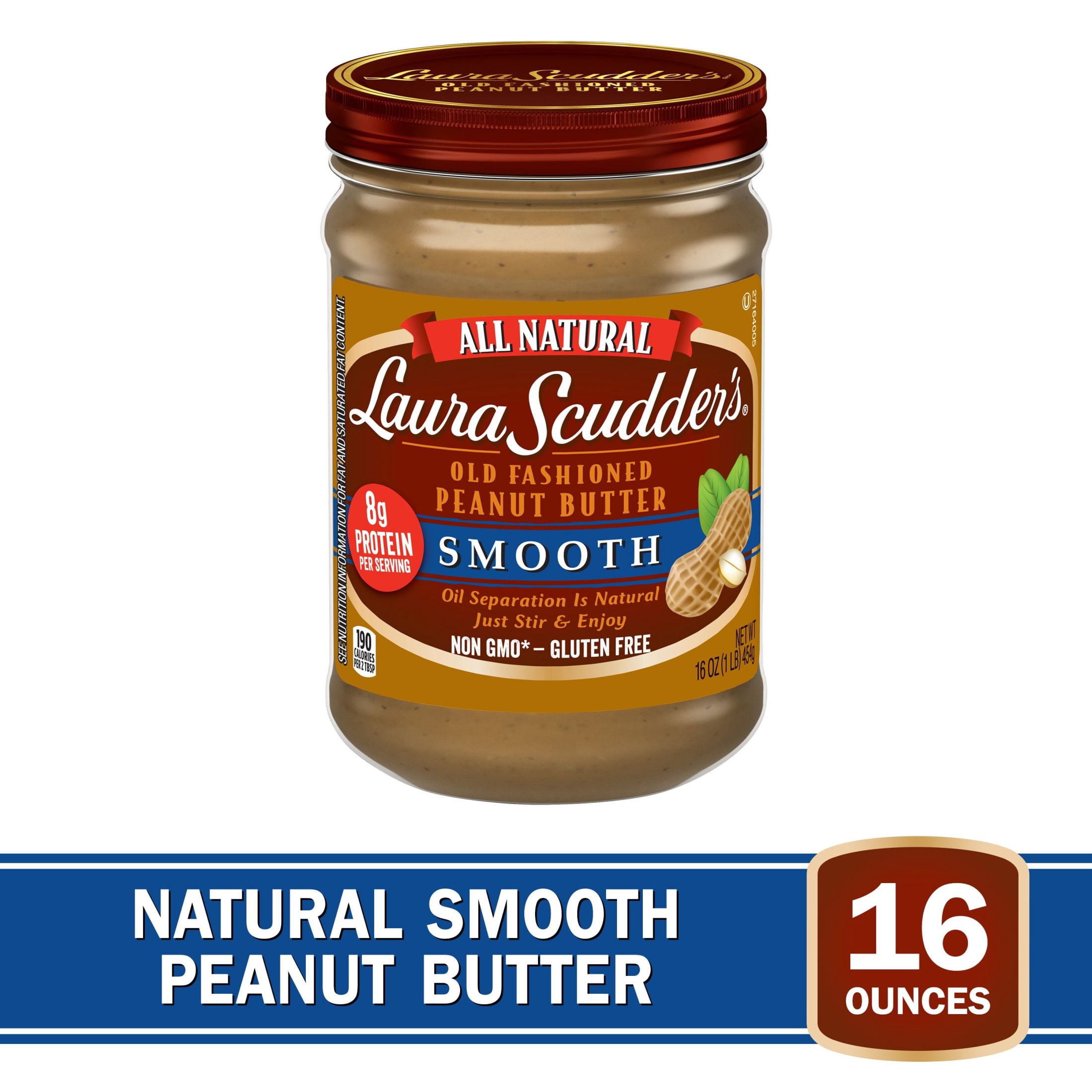 Laura Scudder's All Natural Smooth Peanut Butter, 16 oz Jar