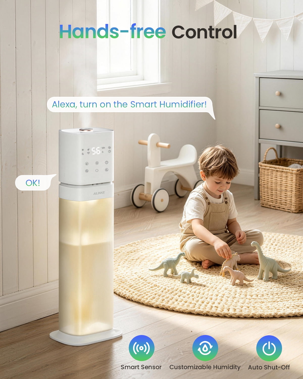 Smart Humidifier Large Room, 2.1Gal/8L Humidifiers for Room Bedroom, Whole House Cool Mist Humidifiers, White
