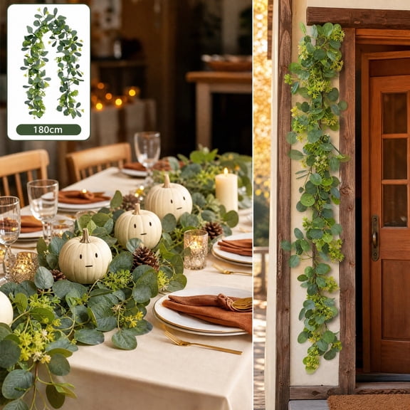Bcylexb Artificial Eucalyptus Garland, 5.9 Ft Faux Greenery Garland Realistic Fake Hanging Floral Vine for Table Centerpiece Wall Indoor Outdoor Decor