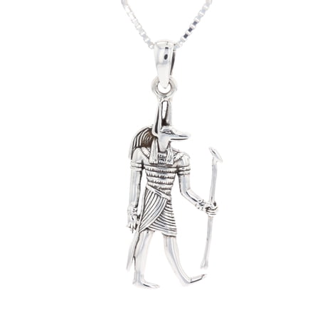 Jewelry Trends Anubis Egyptian God of The Underworld Sterling Silver Pendant on 18 Inch Chain Necklace