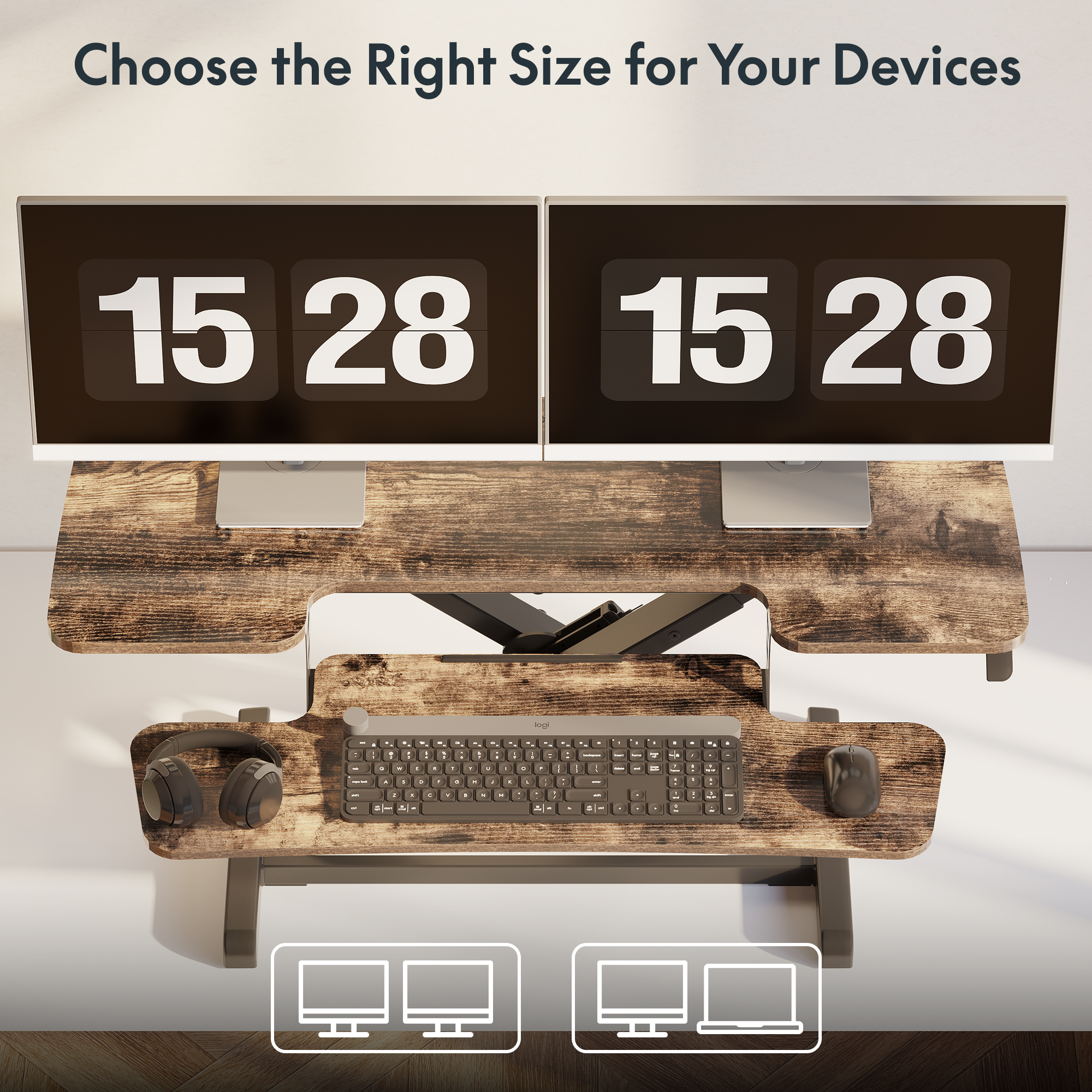 FitStand 42" U-Shape Standing Desk Converter, Walnut photo 6