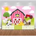 thumbnail image 3 of Fondo de fotografía con temática de animales de granja de color rosa dulce, suministros para fiestas de cumpleaños infantiles, lindo fondo de foto de granja, decoraciones para baby shower, vinilo, 3 of 5