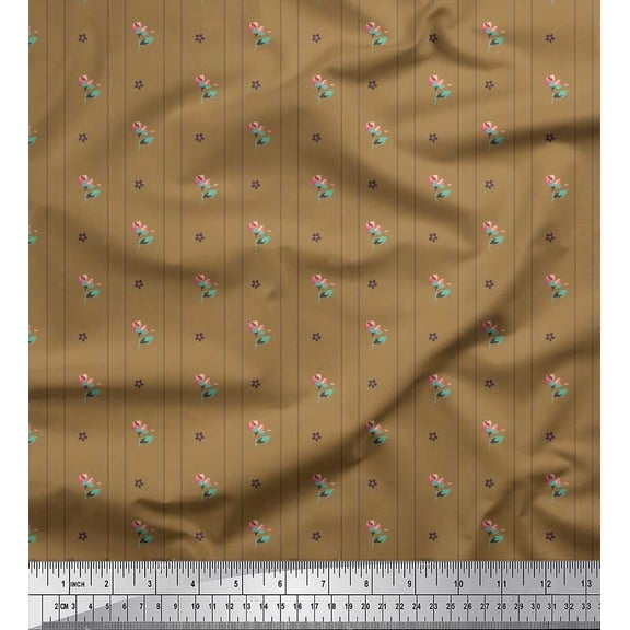 Soimoi Cotton Duck Fabric Stripe,Leaves & Floral Artistic Printed Fabric 1 Yard 42 Inch Wide