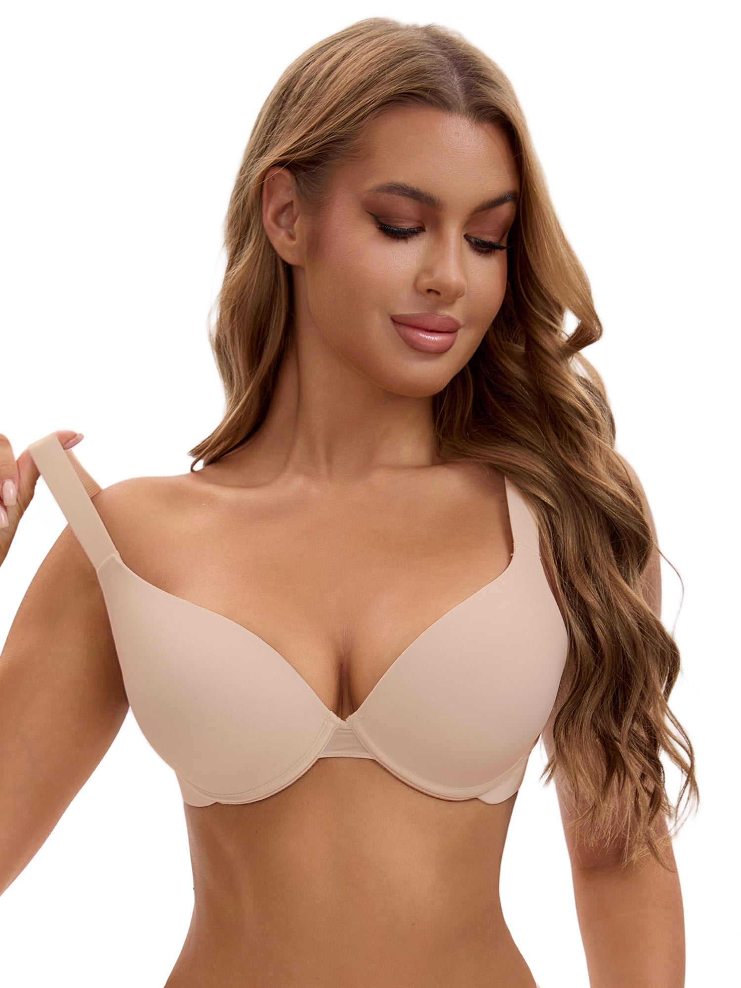 Unique Bargains Women's Push Up Underwire Seamless Soft Bras Beige 36 C