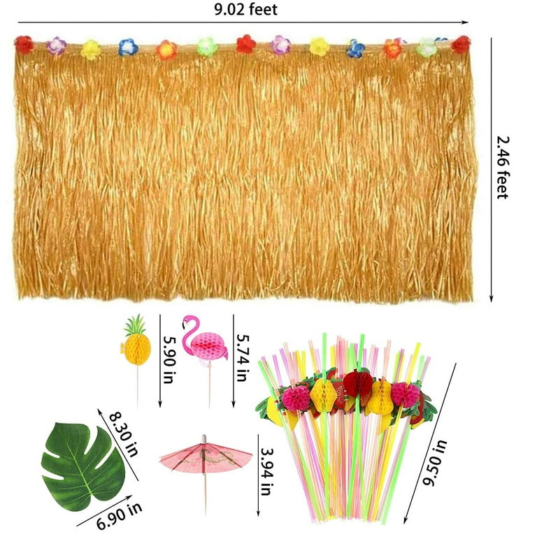 Hawaiian Party Decorations Set with Grass Table Skirt Hawaiian leis Palm  Leaves Hibiscus Flowers Paper Pineapples Umbrellas/Flamingos/Pineapples 3D  Fruit Straws Luau Party Supplies 