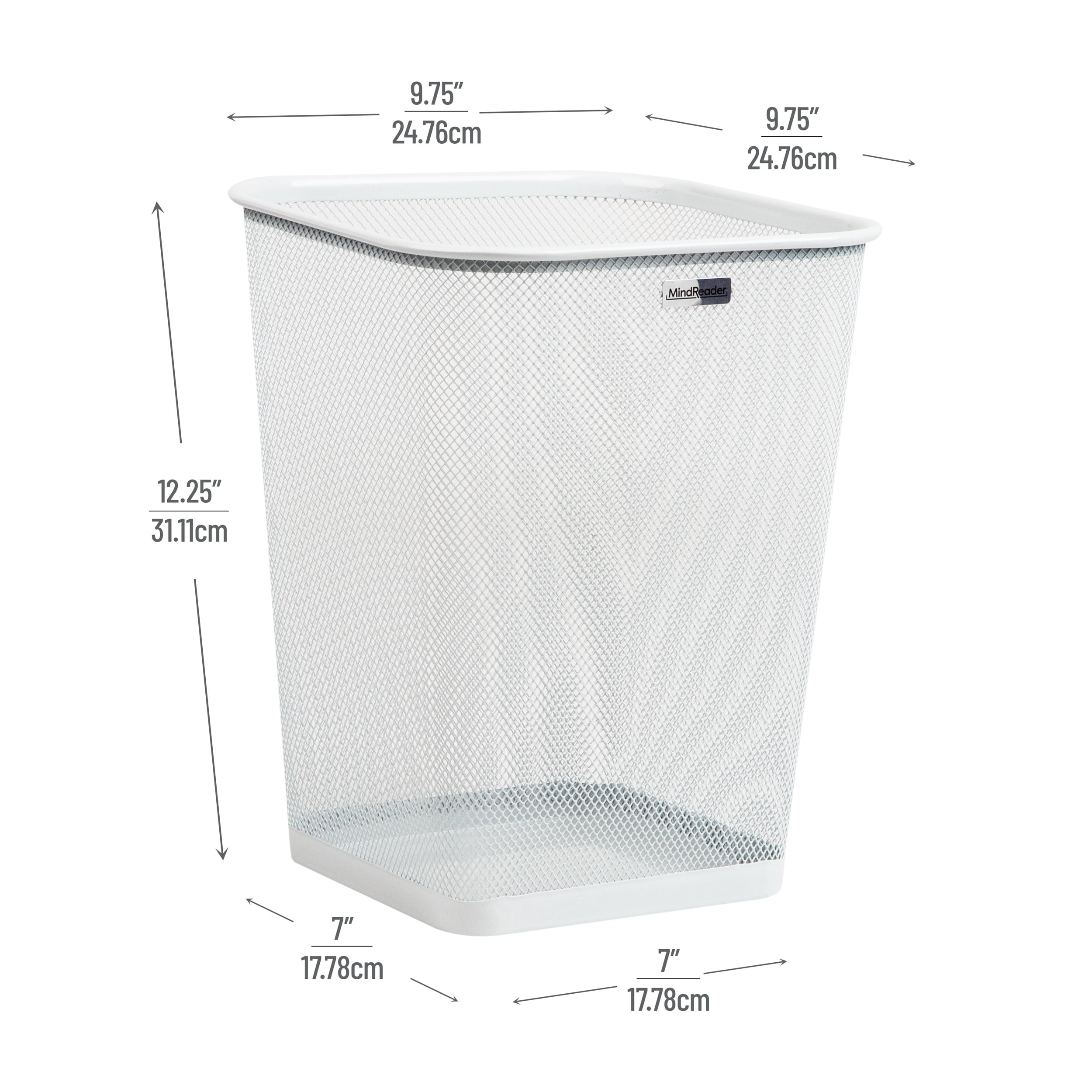 Mind Reader Mesh Trash Can, Waste Paper Basket, Square, Office, Metal, Set of 2, White