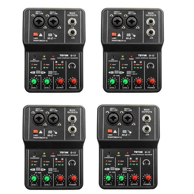 4X Q-12 Sound Card Audio Mixer Sound Board Console Desk System Interface 4 Channel 48V Stereo Computer Card,4 x Q-12 Sound Card 4 x USB cable,black