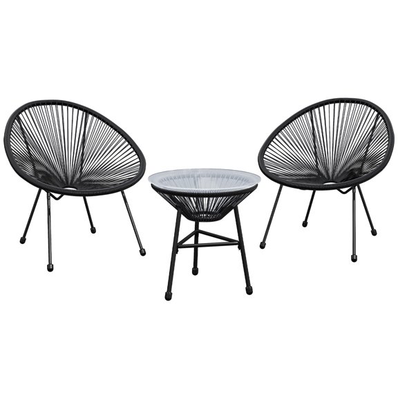 Heynemo 3 Piece Outdoor Bistro Sets, Outdoor Acapulco Chair and Table Set, Black
