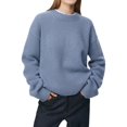 thumbnail image 2 of Women'S Sweater Crew Neck Long Sleeve Pullover Loose Fit Soft Knit Ribbed Hem Fall Winter Outfit Fog Blue One size, 2 of 9