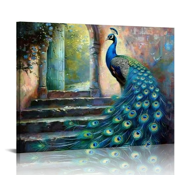 BCIIG Peacock Wall Art Vintage Peacock Blue Picture Indoor art wall decoration home is suitable for living room, bedroom, office, dining room, club decoration, can hang Canvas painting 20x16in