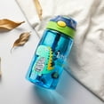thumbnail image 1 of Botella de agua para niños con tapa de pajita, diseño de dinosaurios, 480 ml, material PP de grado alimenticio seguro, color azul, 480 ml, 1 of 2