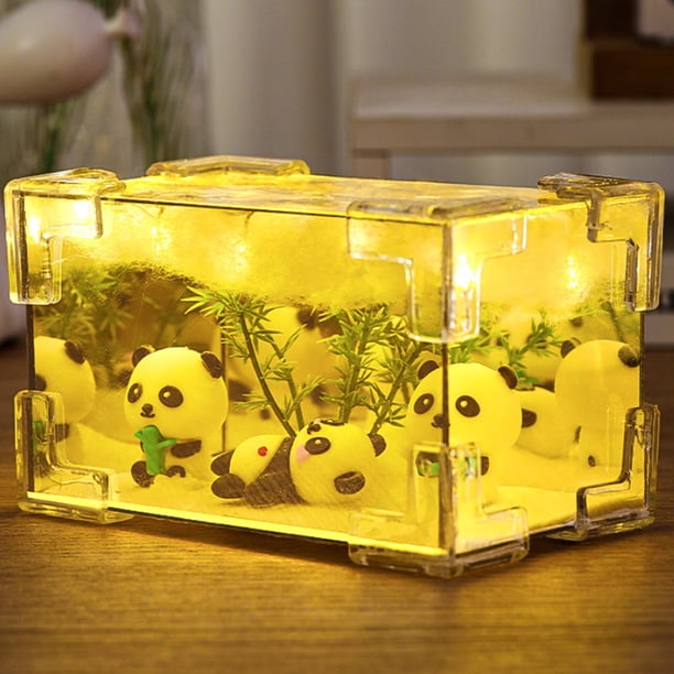 Kit de luz nocturna DIY con espejo | Lámpara de mesita de noche con temática de panda para habitación infantil | Luz nocturna de brillo suave y agradable a la vista para la decoración del dormitorio
